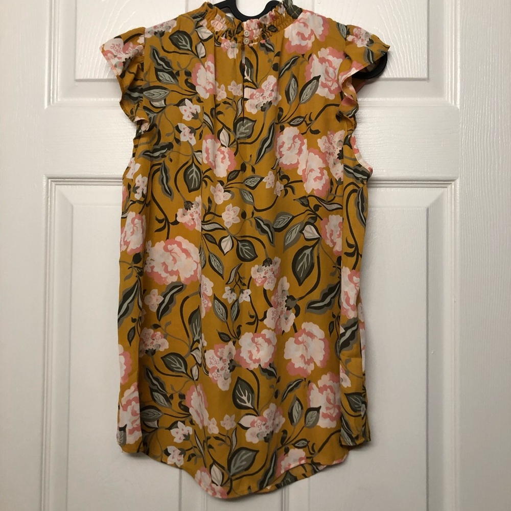 Loft Smocked Ruffle Shell in Aztec Gold - Picture 2 of 5